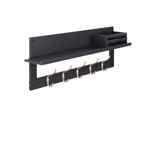 Solid Wood Wall Mounted Storage <b>Rack</b> With <b>Hooks</b> For Entryway Living Room Bedroom <b>Coat</b> Key Organizer Retro Color 2 Layer - Product Image 3