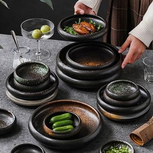 Japanese-style <b>Ceramic</b> Seasoning Dish Retro Coarse Pottery 6/8Inch Dessert Bowl Soup Bowl 3.5/4.2Inch Hot Pot Dipping Sauce Dish - Product Image 1