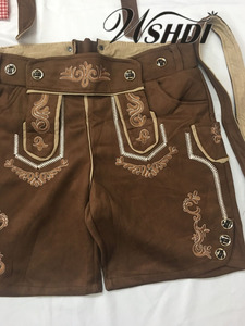 Costume allemand <span class=keywords><strong>Lederhosen</strong></span> marron authentique en faux daim de luxe Oktoberfest, tenue Ecoparty - Product Image 5