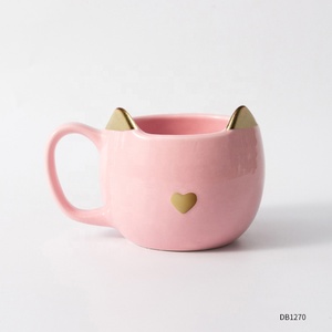 Wholesale Custom pink <strong>Cute</strong> <strong>Mugs</strong> Girlwill Porcelain Gift Cup Big Belly Novelty Ceramic Cat Lover Coffee Tea <strong>Mug</strong> with Golden Ear - Product Image 1