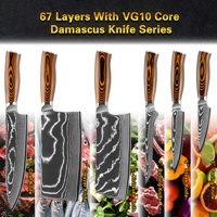 Manche en bois jaune USA vente à chaud 67 couches vg10 prix de gros ensemble de couteaux de cuisine en acier Damas avec garantie à vie