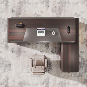 Set Scrivania Direzionale Moderna, Tavolo Lussuoso in Legno per CEO con Sedia in Pelle Abbinata - Product Image 5
