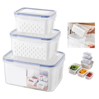 Conteneurs de conservation alimentaire frais avec couvercle à boucle, panier égouttoir pour réfrigérateur, hermétique, empilable, avec bac anti-goutte pour une conservation optimale