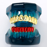 Ensemble de grillz bicolores à 8 dents, poli miroir, style Hip-Hop, en cuivre brillant, pour décoration dentaire, vente en gros