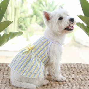 Pakaian Anjing Kucing Motif Poliester Modern Musim Semi Musim Panas, Rok Jaring Bergaris dengan Tali Selempang, Gaun XS-XL, Pakaian Hewan Peliharaan - Product Image 3