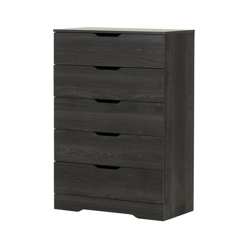 Bedroom Furniture Gray Oak with Cutout Handles Classic Modern 5 Chest Drawer Dresser