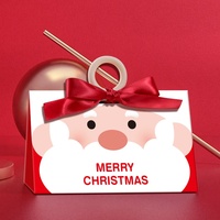 Nouvelle boîte cadeau triangulaire pour bougie de Noël avec motif Père Noël, ruban en carton blanc et anneau en bois, impression UV