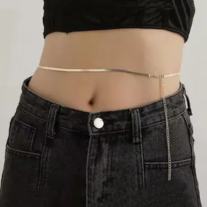 Fashion 18k Gold Stainless Steel Tarnish Free Flat Herringbone Blade Chain Body Jewelry Belt Belly Chain