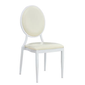 Yuvarlak geri altın gümüş çerçeve PU deri veya düğün parti için kumaş yastık istiflenebilir otel ziyafet yemek sandalyesi - Product Image 3