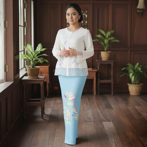 ชุดเดรสยาวทรงเอไลน์แบบเรียบง่ายเป็นมิตรกับสิ่งแวดล้อม ผ้าเครปซีลูกไม้ ไม่ต้องรีด จากโรงงานเซดดอนดอน รายา 2025 บาจู คูรุง โบรอง คีดาห์ - Product Image 4