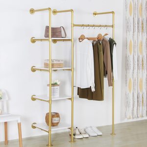Cross-border industrial style metal <b>clothes</b> rack, indoor home wall-mounted wrought iron display rack, simple water pipe <b>storage</b> - Product Image 2