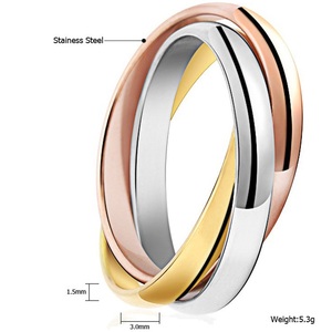 Anillo <span class=keywords><strong>de</strong></span> acero inoxidable chapado en oro <span class=keywords><strong>de</strong></span> 18K resistente al agua, anillo brillante <span class=keywords><strong>de</strong></span> <span class=keywords><strong>tres</strong></span> capas <span class=keywords><strong>de</strong></span> colores a la moda para mujer, anillos <span class=keywords><strong>de</strong></span> acero inoxidable - Product Image 6