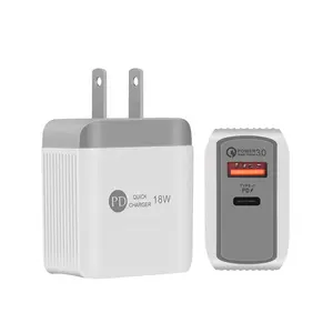 2024 New Technology US EU PD 18W Home Wall Phone Charger QC3.0 Mini USB C Charger for iPhone 14 Pro Max Charging Adapter