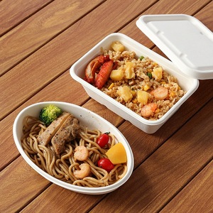 Boîte à bento carrée Gan Zhe Jun en pulpe de canne à sucre, biodégradable avec couvercle, pour pique-nique et plats à emporter - Product Image 2