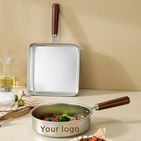Set Wajan Goreng Stainless Steel 304 Bulat & Persegi Tanpa Lapisan Tekstur Sarang Lebah Dengan Gagang Kayu Wajan Serbaguna Untuk Memasak