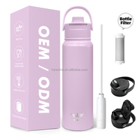 Nouveauté Bouteille d'eau en acier inoxydable sans BPA à double paroi de 1000ml avec filtre en fibre de carbone pour la randonnée à vélo