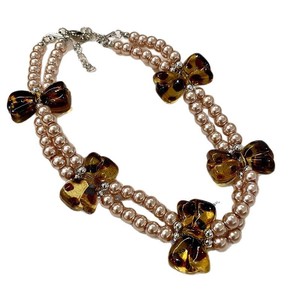 Collar de perlas de imitación con lazo, joyería de fiesta de doble capa para mujer - Product Image 4