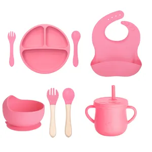 Bpa Free Wholesale Newborn Soft Suction Plate Bowl Kids Dinner Tableware Essentials Custom Logo Baby Feeding Set With Sippy Cup