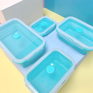 BPA miễn phí Silicone hình chữ nhật trái cây salad Bát đóng mở lò vi sóng an toàn thực phẩm lưu trữ container chịu nhiệt có thể gập lại Hộp Ăn Trưa - Product Image 2