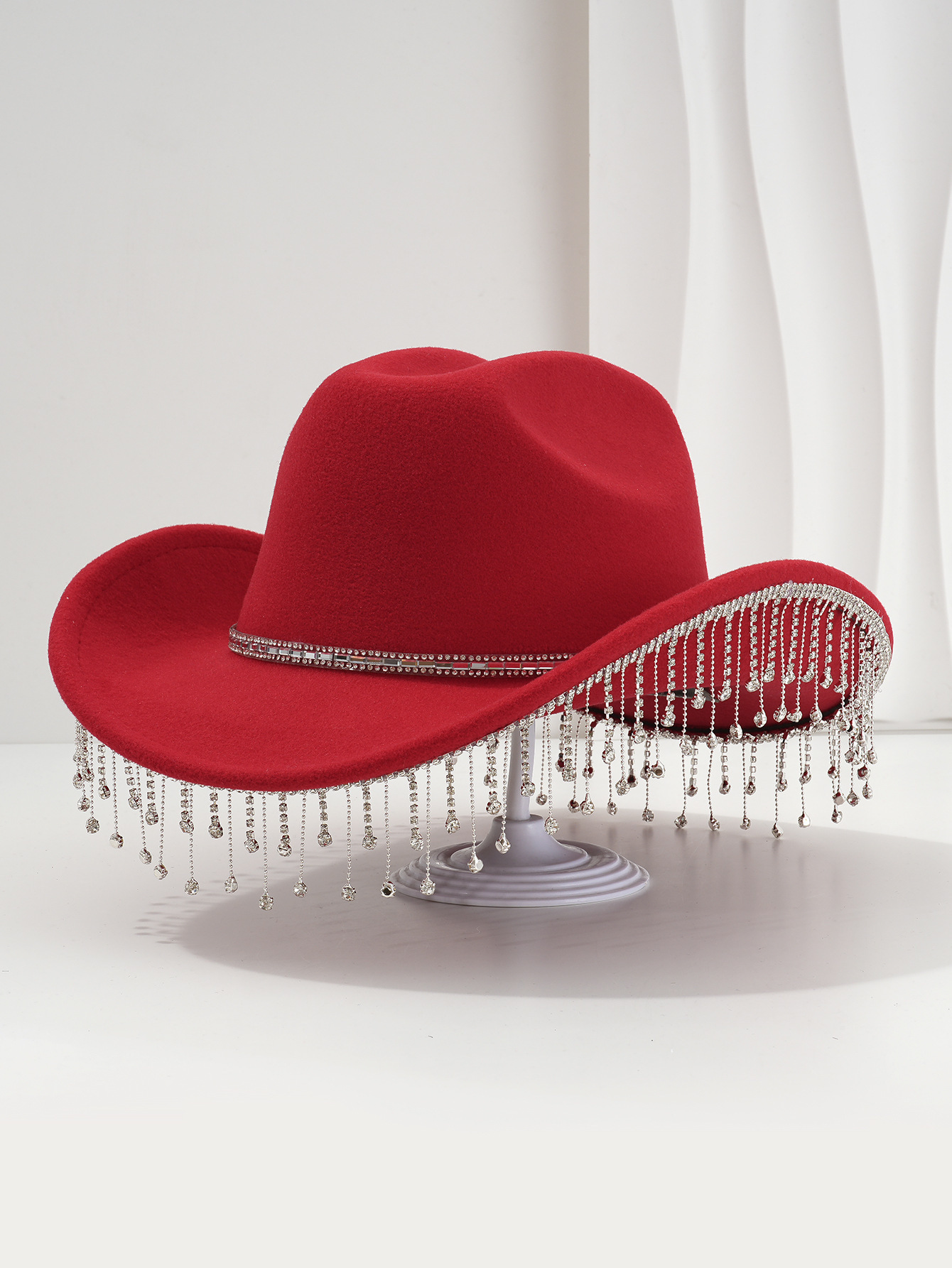 Red Felt Western Cowboy Hat with Silver Fringe Band Ribbon Band Red Rancher Hat – Animo Hat & Apparel main image 4