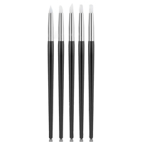 Ensemble de 5 pinceaux à ongles professionnels en silicone plat ovale personnalisés avec virole sertie et manche en bois pour manucure et artisanat