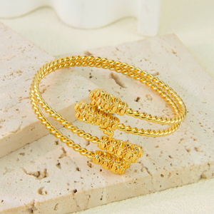 Classic Twist Design Gold Plated Cuff Bracelets 21k Gold Color Luxury Dubai Bridal Wedding <b>Bangles</b> for Women Wedding Party - Product Image 4