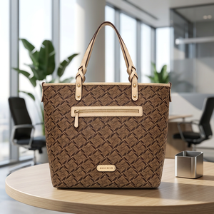 Sac fourre-tout pour femme à imprimé géométrique, poignée tressée, garniture en similicuir, poche avant zippée, grand sac à bandoulière pour le travail - Product Image 4