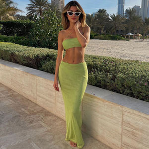 Vestido Sexy Ajustado con Espalda Descubierta y Malla Verde para Mujer, Sin Mangas, Vestidos de Fiesta de Verano <span class=keywords><strong>2022</strong></span>, Conjunto de Top Corto y Falda Midi Estilo Y2k - Product Image 2