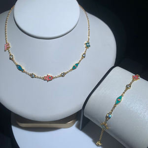 18 Karat vergoldet Bling Mode Damen Schmuck Set Micro Pave 5A CZ Türkisch Evil Eye Hamsa Star Multi Emaille Halskette Armband - Product Image 2