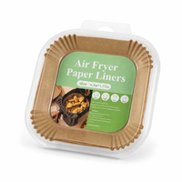 Vente en gros de doublures en papier sulfurisé pour friteuse à air carrée de 6,3 pouces, 16x16x4,5 cm, 38 g/m², antiadhésives, conformes aux normes FDA LFGB, emballage en vrac OEM FBA