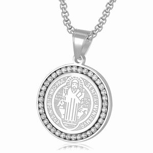 Hip Hop CZ San Benito monedas religiosas cristianas impermeable Pvd colgante de acero inoxidable joyería de moda collares hombres - Product Image 5