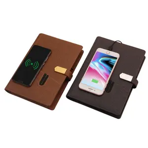 Notebook Powerbank Wireless New Arrival PU Leather Notebook With Usb Powerbank A5 Paper Wireless Charging Customized Logo Diary