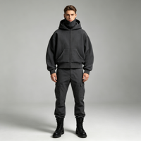 2026 Unisexe Veste à capuche zippée noire style cagoule, coupe ample streetwear, 100% Coton French Terry, Écologique