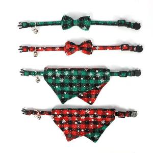 Bestverkochte polyester huisdieraccessoires Kerstmis met bel strikdas Britse ruit luxe honden- en kattenhalsband en hoofddoek - Product Image 1