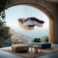Lustre en verre soufflé à effet dégradé en forme de vague, grand luminaire suspendu personnalisé pour hall d'hôtel, villa, salon