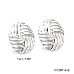 Boucles d'oreilles clous géométriques texturées rondes en acier inoxydable de haute qualité, inaltérables, pour femmes, vente en gros - Product Image 2