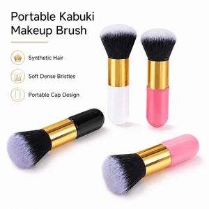 <span class=keywords><strong>Pinceau</strong></span> de maquillage cosmétique portable en poils synthétiques doux, type <span class=keywords><strong>Kabuki</strong></span>, pour estomper le fond de teint, avec manche lisse, disponible en plusieurs couleurs - Product Image 1