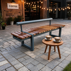 Panca <span class=keywords><strong>da</strong></span> Esterno per Parco con Struttura in Acciaio e Doghe in Legno Massello, Panca <span class=keywords><strong>da</strong></span> <span class=keywords><strong>Giardino</strong></span> con Schienale Singolo per Piazze e Paesaggistica Comunitaria - Product Image 3