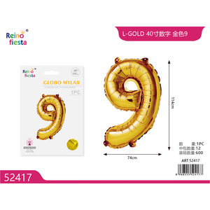 Commercio all'ingrosso 40 pollici oro numero 9 Mylar palloncino in alluminio graduazione grafica stampata per feste eventi festa della mamma - Product Image 1