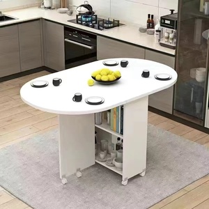 Bàn ăn gấp đơn giản, thích hợp cho căn hộ nhỏ và sử dụng nhà, di chuyển với bánh xe, bàn ăn đa chức năng - Product Image 3