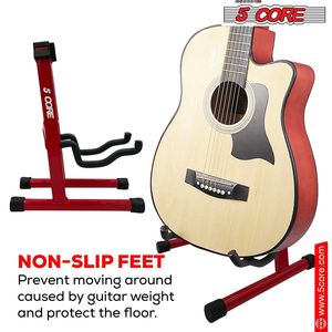 Support double pour guitare Db 5 Core, cadre en acier rouge, pliable universel pour guitare acoustique, électrique, basse, mandoline, violoncelle - Product Image 6