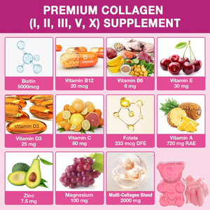 Custom Premium prodotto di bellezza sbiancamento idrolizzato di collagene Gummies integratore con biotina e vitamina C per la pelle dei capelli e le unghie - Product Image 3