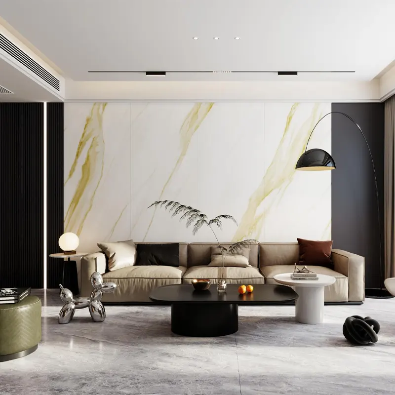 Villa oturma odası mat 900x2700mm Modern tasarım sinterlenmiş taş büyük boy iç DUVAR KAROLARI ısı yalıtımı ve F için aksan