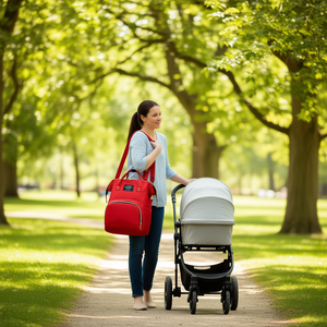 Sac à couches Myrva rouge, grand format, en nylon imperméable, fermeture éclair, toutes saisons, style normcore minimaliste - Product Image 2