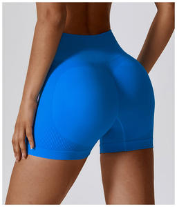 Active Wear Leggings de yoga sin costuras con fruncido en el trasero Pantalones cortos de gimnasio de nailon con patrón sólido - Product Image 1