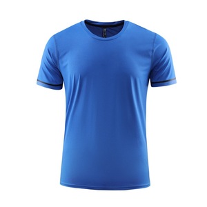 T-shirt estiva a <span class=keywords><strong>maniche</strong></span> <span class=keywords><strong>corte</strong></span> ad asciugatura rapida per uomo e donna, girocollo, abbigliamento sportivo da corsa con stampa logo, tessuto a maglia - Product Image 3