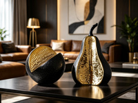 Décorations de bureau en résine personnalisées : Pomme créative en résine noire et argentée électroplaquée, poire orange