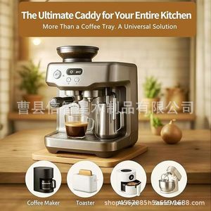Bamboo Coffee Machine Base With Handle Solid Wood Kitchen Countertop Sliding Tray Modern Design Easy To Clean - Product Image 5