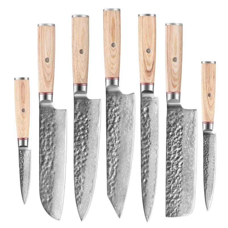 67 capas de acero de Damasco cuchillos de cocina Chef forja martillo Damasco cuchillo conjunto