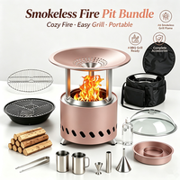 Ensemble de foyer sans fumée de table 8 pièces, double combustible avec barbecue, sac de transport et protection en verre pour foyer à bois portable
